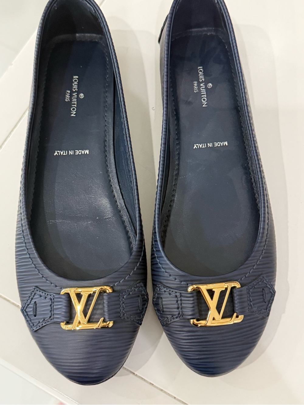 Louis Vuitton Dark Navy Epi Leather Ballet Flats with Gold LV Hardware